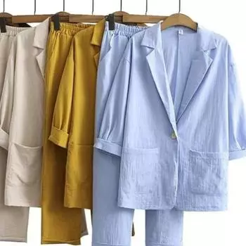 Женские осенние и зимние костюмы из хлопка и льна, куртки, брюки, карманы, свободная модная повседневная одежда XS розовый