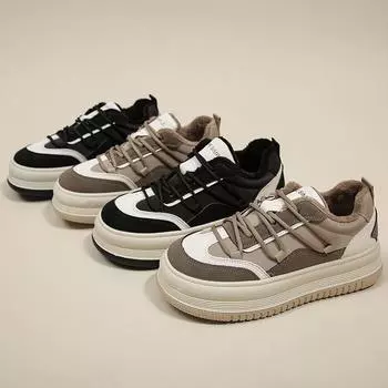 Женские осенние и зимние кроссовки для отдыха на толстой подошве с плюшевым утеплителем 35 чёрный