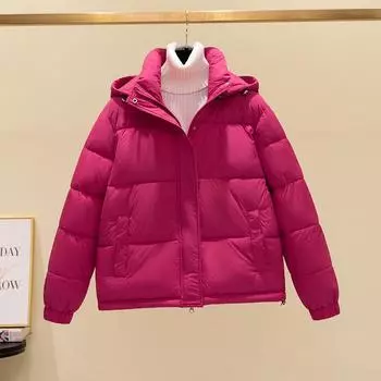 Женские осенние и зимние куртки с толстым капюшоном, короткие свободные женские облегающие теплые куртки M чёрный