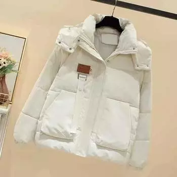 Женские осенние и зимние куртки, Теплая одежда из хлопка с длинными рукавами, Повседневные цветы, Свободные куртки из хлопка, Однотонные куртки средней длины M чёрный