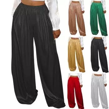 Женские осенние и зимние модные повседневные эластичные широкие брюки, брюки M шампанского