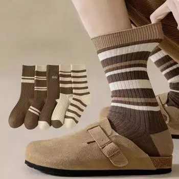 Женские осенние и зимние носки Maillard средней длины, полосатые хлопковые ворсовые носки, толстые ретро-носки one size