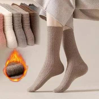 Женские осенние и зимние носки средней длины, однотонные длинные носки с ворсом Maillard Twist one size чёрный