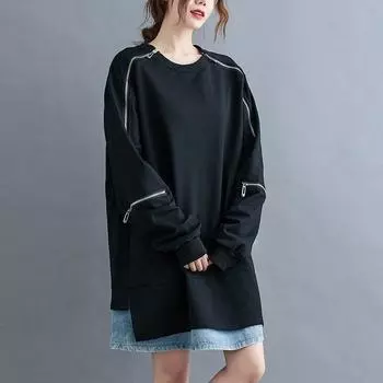 Женские осенние и зимние новые большие ярды в длинной секции свободного покроя, джинсовые повседневные свитера с длинными рукавами L чёрный