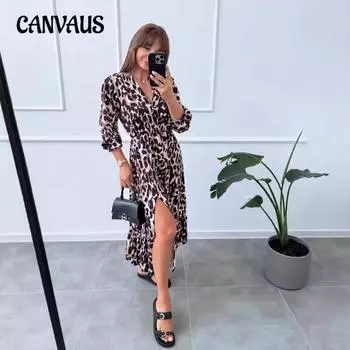 Женские осенние и зимние новые V-образные вырезы с мелкими сломанными цветами сексуальные длинные платья S цветной печати леопарда