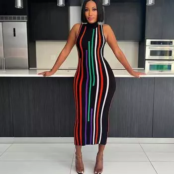 Женские осенние и зимние платья с высоким воротом, без рукавов, с талией, облегающие, с бедрами S красный