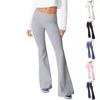 Женские осенние и зимние повседневные домашние расклешенные брюки для йоги, повседневные однотонные спортивные брюки L чёрный