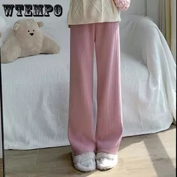 Женские осенние и зимние повседневные прямые брюки с завышенной талией и утолщением из флиса S белый