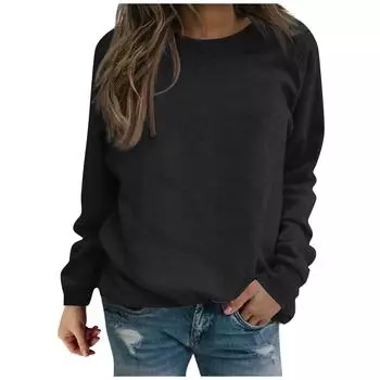 Женские осенние и зимние повседневные топы, однотонный хлопковый теплый свободный свитер с длинными рукавами XXL чёрный
