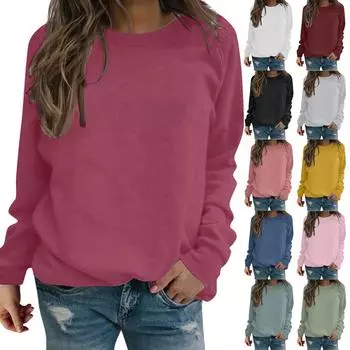 Женские осенние и зимние повседневные топы, однотонный хлопковый теплый свободный свитер с длинными рукавами S хаки