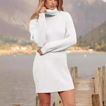 Женские осенние и зимние пуловеры средней длины с трикотажными вставками на бедрах S белый