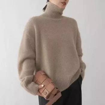 Женские осенние и зимние свитера Модные утолщенные кашемировые свитера Водолазка Короткий пуловер Свободный ленивый свитер M