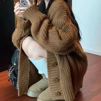 Женские осенние и зимние свитера, пальто, модные кардиганы, свободные, ленивые, стиль ретро, вязаный кардиган, верхние топы One Size