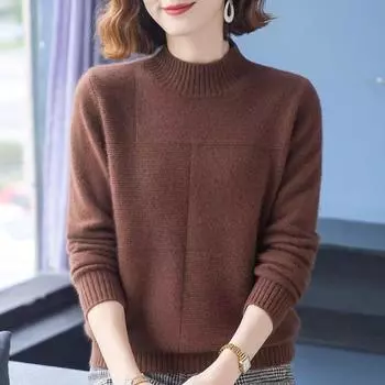 Женские осенние и зимние свитера с полуводолазкой — многослойные, с утолщенным дизайном, нишевой вязкой, шикарным базовым слоем высокого класса one size бежевый