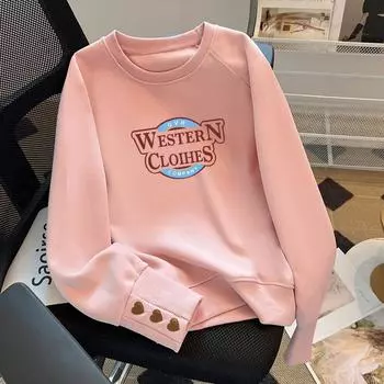 Женские осенние и зимние толстовки — свободные и универсальные, с небольшим дизайном, круглым вырезом и длинными рукавами. S розовый