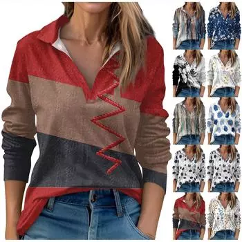 Женские осенние и зимние топы с v-образным вырезом и принтом, повседневная модная футболка XL чёрный