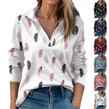 Женские осенние и зимние топы с v-образным вырезом и принтом, повседневная модная футболка XXL синий