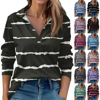 Женские осенние и зимние топы с v-образным вырезом и принтом, повседневная модная футболка XL фиолетовый