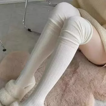 Женские осенние и зимние утолщенные хлопковые гольфы однотонные простые женские носки с вертикальными полосками теплые носки чулки 1Pair чёрный