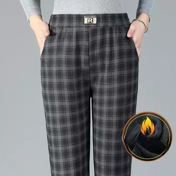 Женские осенние и зимние утолщенные термобрюки в клетку на флисовой подкладке Брюки в клетку больших размеров 4XL