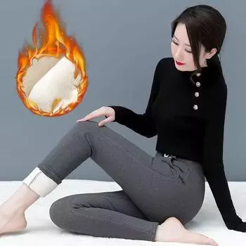 Женские зимние узкие брюки-карандаш, теплые брюки больших размеров, облегающие брюки с подкладкой и подкладкой 3XL чёрный