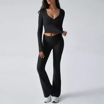 Женские осенние комплекты из двух частей: топы с длинными рукавами, футболки, широкие брюки, комплекты L чёрный