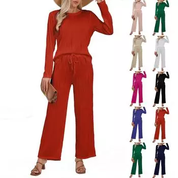 Женские осенние комплекты из двух частей, топы с длинным рукавом, футболки, длинный удобный повседневный свободный костюм L бежевый