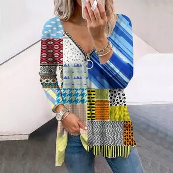 Женские осенние красочные полосатые футболки с принтом и длинным рукавом, свободные футболки с V-образным вырезом больших размеров, удобные блузки XS зелёный