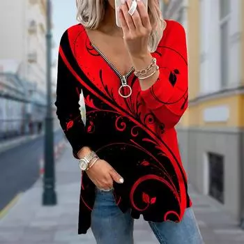 Женские осенние креативные дизайнерские футболки с длинным рукавом с принтом, свободные футболки с V-образным вырезом больших размеров, удобные блузки XS фиолетовый