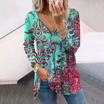 Женские осенние креативные ретро-футболки с длинным рукавом и принтом, свободные футболки с V-образным вырезом больших размеров, удобные блузки XS жёлтый