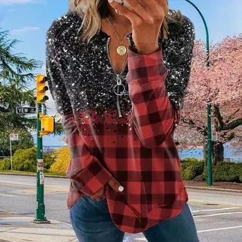 Женские осенние квадратные и блестящие футболки с длинным рукавом, свободные футболки с V-образным вырезом больших размеров, удобные блузки XS зелёный