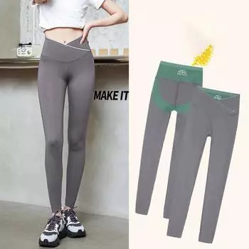 Женские осенние леггинсы с перекрестной талией, обтягивающие леггинсы для фитнеса с V-образной талией и высокой талией M темно серый