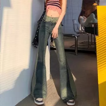 Женские осенние модные джинсы скинни с высокой талией, расклешенные джинсовые брюки, длинные брюки, брюки XXL синий