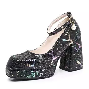 Женские осенние модные туфли на высоком каблуке с принтом, новые дизайнерские туфли на платформе и платформе с квадратным носком, вечерние банкетные туфли на массивном каблуке 37