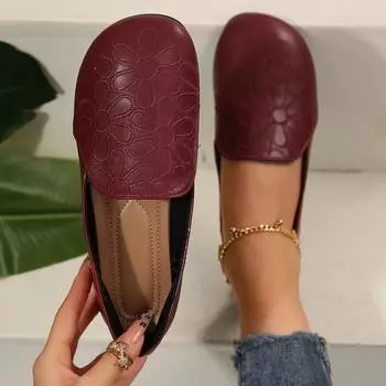 Женские осенние мокасины 2024 года, повседневные туфли с круглым носком и цветами, женские туфли на плоской подошве из искусственной кожи, туфли-лоферы без застежек на плоской подошве для женщин, Zapatos De Mujer 36 чёрный