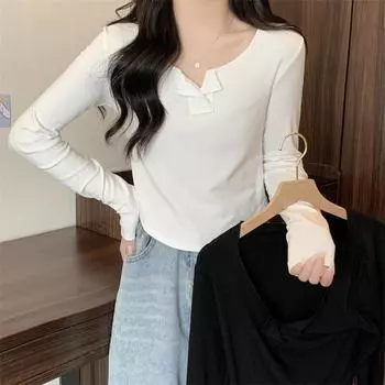 Женские осенние нерегулярные свободные футболки с V-образным вырезом, однотонные топы M белый