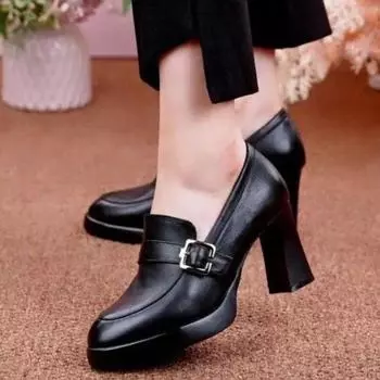 Женские осенние новые дизайнерские сандалии с металлической пряжкой, модные повседневные удобные женские туфли без шнуровки на квадратном каблуке на высоком каблуке 36