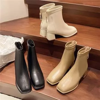 Женские осенние новые модные дизайнерские сапоги с круглым носком и нескользящей толстой подошвой до середины икры, повседневные удобные женские сапоги для вечеринок 35 бежевый
