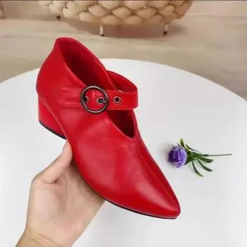 Женские осенние новые стильные модные остроносые ретро однотонные женские мокасины повседневные толстые туфли из натуральной кожи для мам 35