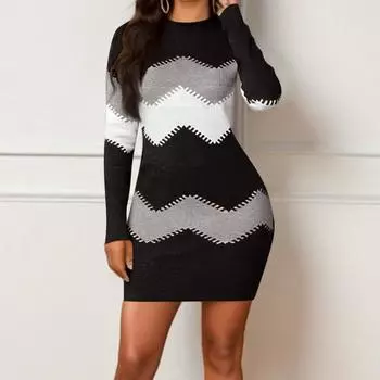 Женские осенние облегающие платья макси с длинным рукавом, сексуальное облегающее коктейльное платье с рюшами на шее, трикотажное платье L чёрный