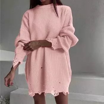 Женские осенние облегающие платья макси с длинным рукавом, сексуальное облегающее коктейльное платье с рюшами на шее, трикотажное платье L розовый