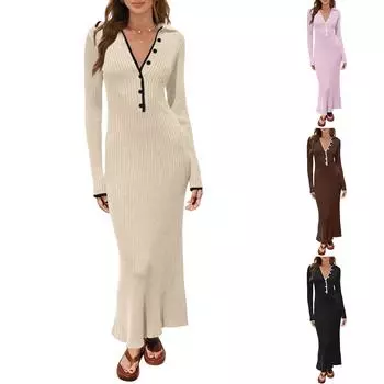 Женские осенние облегающие платья макси с длинным рукавом, сексуальное облегающее коктейльное платье с рюшами на шее, трикотажное платье L