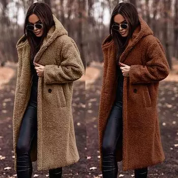 Женские осенние однобортные куртки с капюшоном из меха ягненка, топы, зимние женские шикарные однобортные кардиганы с длинными рукавами, женские теплые плюшевые пальто с капюшоном
