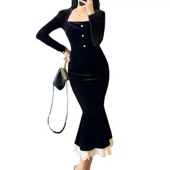 Женские осенние платья с длинным рукавом, повседневный свитер, короткое платье, модная одежда L чёрный