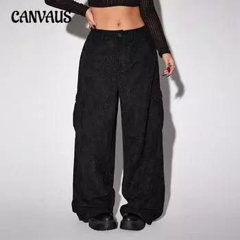 Женские осенние повседневные брюки-клеш New Street Trend Wide Leg 1XL чёрный