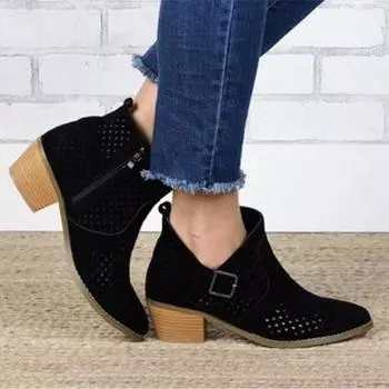 Женские осенние повседневные туфли на толстой подошве, туфли на среднем каблуке с круглой головкой 36 чёрный