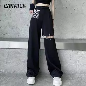 Женские осенние повседневные узкие брюки с эластичной резинкой и высокой талией M чёрный