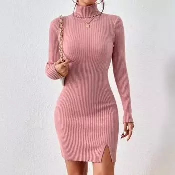 Женские осенние сексуальные однотонные трикотажные платья с запахом S чёрный