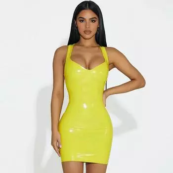 Женские осенние сексуальные платья-комбинации с V-образным вырезом и тонкой талией S чёрный