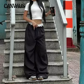 Женские осенние широкие повседневные свободные кружевные брюки с принтом в стиле пэчворк S чёрный